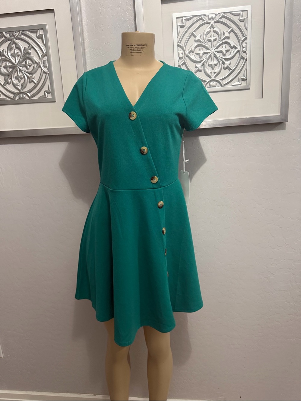 Purple Snow Teal Button-Front V-Neck Mini Dress